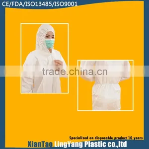 Waterproof Disposable Yellow/White/Blue Coverall With Hood thumbnail-2