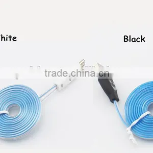 Mix Color Flashing Visible Luminous Smiling Face Micro USB Cable LED Glow Sync Data Charger Cables, Noodle Cables for Samsung thumbnail-3