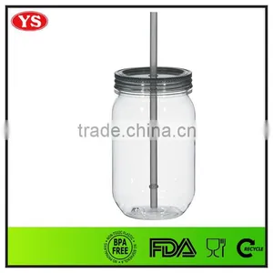 18oz Bpa Free Clear Plastic Jar With Straw thumbnail-1