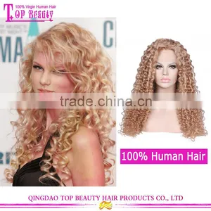 180% Density Blonde Curly Wigs Human Hair Afro Lace Front Wigs Kinky Curly For White Women thumbnail-1