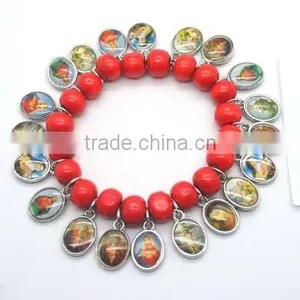 Handmade Bracelet Chain With Red Timber Beads and Two-sided Tag thumbnail-1