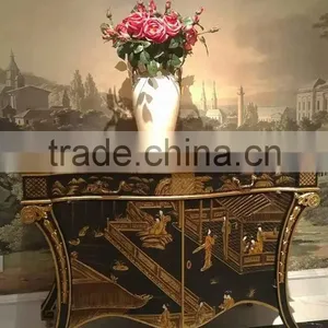 Vintage Style Carved Wooden Curio Cabinets, Hand Painting Console Cabinet, Classical Wood Side Cabinet For Living Room thumbnail-1