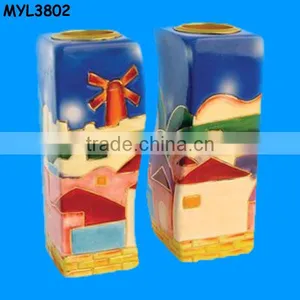 Jewish Shabbat Ceramic Tall Candle Stick Set thumbnail-1