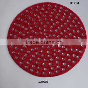 Glass Bead Place Mat in Red Colour With Big Transparent Beads Available in More Colours and Patterns thumbnail-1