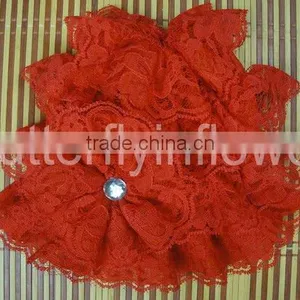 Fashion Silk Baby Lace Hat With Red Lace Flower Baby Cap thumbnail-1