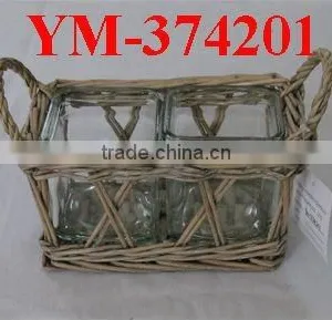 Small Wicker Candlestick Holder With Ears thumbnail-1