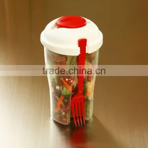 Salad Bottle Wholesale,salad Cup With Fork, Plastic Transparent Salad Shaker thumbnail-2