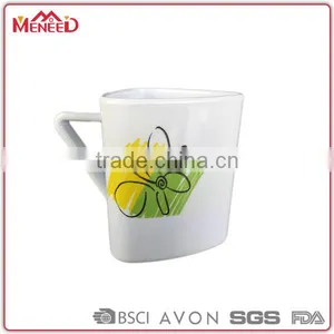 BPA Free Triangular Shape White Melamine Cup With Handle thumbnail-1
