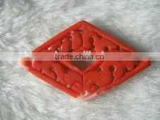 Wholesale 20-35mm Rhombus Light Red Flower Carved Natural Coral Pendant thumbnail-1