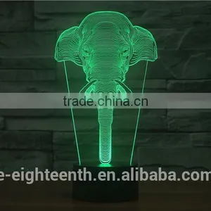 2016 Best Seller Cutomization Gradual Color Changing Elephant Style Touch Panel 3D Illusion Led Night Lights for Decoration thumbnail-1