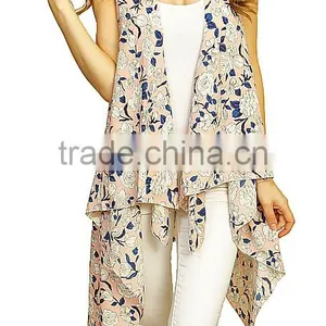 Summer Beach Wear Sleeveless Sexy Vest Flower Printed Cover up Lady Kimono Style Polyester Vintage Boho Clothing thumbnail-6