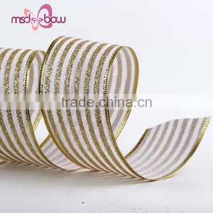 Wholesale Single Sided Golden Wired Glitter Jute Ribbon for Gift Bow thumbnail-3
