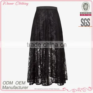 Women's Clothing Direct Factory New Fashion Hot Sexy Black Lace Latest Maxi Long Skirt Design thumbnail-1