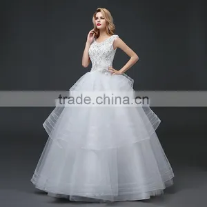 MGOO High Quality Customized Robe Marriage Wedding Dress Sleeves Empire Waist Elegant Tulle Crystal Ball Gown thumbnail-3