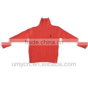 Girl's 100% Cotton Tuck Knitted Stand Turtle Neck Pullover Sweater thumbnail-1