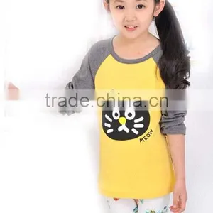 Wholesale Chidren Lovely Cat Pattern Print All Cotton Long Raglan Sleeve Hoodie for Girl thumbnail-1