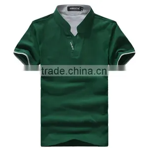 Custom Latest and New Summer Style Solid Colour v Collar Polo Men Shirt Wholesale for Sale thumbnail-2