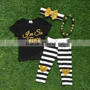 Girls Summer Outfits Baby Girls Boutique Clothing Girls I'm so Fancy Otufits Stripe Capri Pants Sets With Accessories thumbnail-1