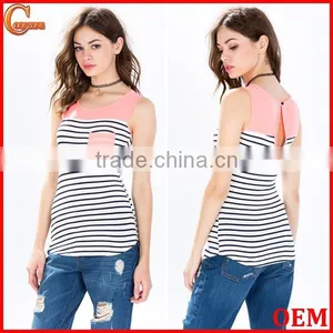 Hot Selling Sleeveless Strips Kinited Pocket Front Clip Back Lady Blouse thumbnail-1