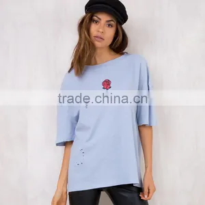 Hot Sexy bf Half Sleeve Distressed Girl's t Shirt With Custom Printing thumbnail-2