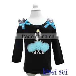 Girls Blue Rosettes 2nd Birthday Zebra Cupcake Black Long Sleeves Top 1-7Y thumbnail-1