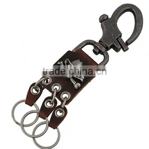 Leather Gothic Biker Skull Pewter Keychain Key Ring FOB Llavero Gotic thumbnail-1