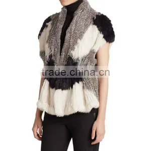 YR230 Colorblock Real Rabbit Hand Knitted Fur Vest NEW Arrival thumbnail-1