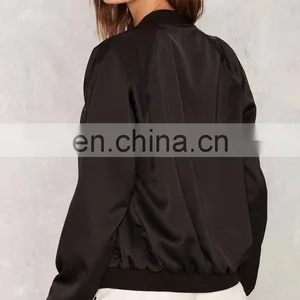 2017 Custom Wholesale Rose Embroidered Satin Bomber Jacket Women thumbnail-4