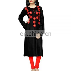 Daily Wear Stitched Cotton Kurtis With Embroidery 2017 thumbnail-1