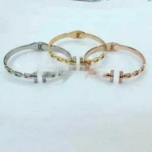 Customize Gold Rose Gold Silver Vacuum PVD Plating 316L Stainless Steel Bracelets Bangles Esposas For Men Womens thumbnail-1