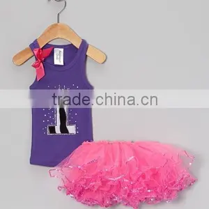 Baby Purple Pettiskirt Ribbon Holiday Pettiskirt Top Sets Girl Tutu Skirts Suits thumbnail-1