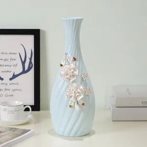 Modern Simple Fashion Elegant Hand Made Gild Blue Ceramic Vase For Living Room Decor thumbnail-4