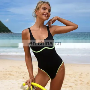 Hot Sale OEM 2022 Swimwear Custom Black Bathing Suits For Women Tummy Control Swimwear High Leg High Cut One Piece Swimsuit thumbnail-2