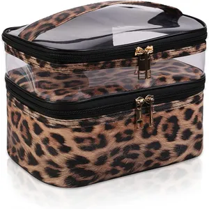 Double-Layer Cosmetic Bag Makeup Bag Travel Makeup Bag Makeup Bags For Lady(Leopard) thumbnail-1