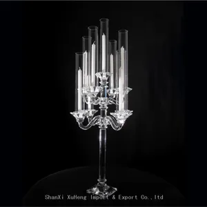 Long Stemmed 9 Arms Crystal Candelabra Centerpieces Crystal Candle Holder For Wedding Decoration thumbnail-1