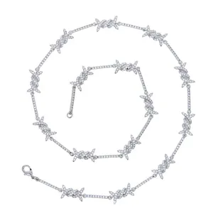 3mm Thin Iced Barbed Wire Necklace Micro Paved Cubic Zirconia Punk Twist Spiked Thorns Charm Link Chain Choker thumbnail-1