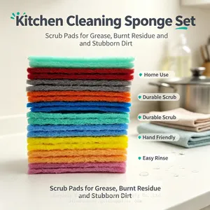 Factory Supply Green Abrasive Scouring Pads Bulk Wholesale Kitchen Cleaning Scour Pads for Restaurant Hotel thumbnail-3