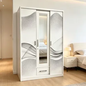 UV Printing Knock‑down Flat‑pack 3‑Door & 4‑Door Steel Wardrobe With Mirror Drawers Multi‑purpose Clothes Storage Cabinet Custom Color Export thumbnail-4