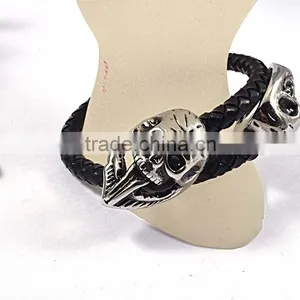 Fashion Chain Black Handmade Fashion Skull Leather Bracelet thumbnail-4