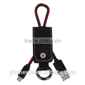 2016 Genuine Leather Metal Micro Usb Cable Keychain for Samsung thumbnail-2
