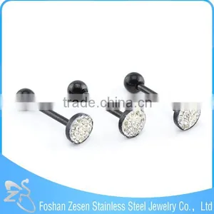 316L Black Steel White Crystal Heart Tongue Plug Body Jewelry thumbnail-3