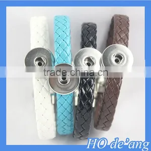 Hogift 2016 Interchangeable Jewelry New PU Leather Charm Black Bracelets 21cm thumbnail-1