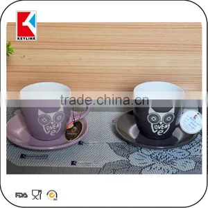 120cc Colored Biscuit Custom Coffee Logo Printed Ceramic Tea Cup and Saucer thumbnail-6
