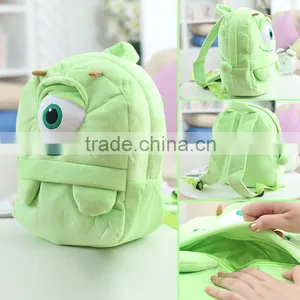25*19cm(S)/35*28cm(L) Lovely Customzied Green Big-eye Monster Plush Animal Cartoon Backpack for Children thumbnail-1