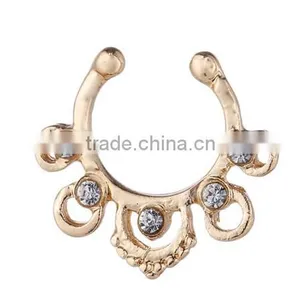 Crystal Gems Clip On Fake Septum Clicker Non Piercing Nose Ring Hoop thumbnail-1