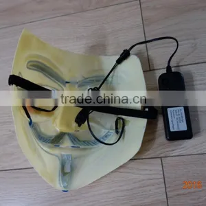 V for Vendetta el Wire Mask / EL Wire Halloween Mask / EL WIRE Masquerade Face Mask thumbnail-2
