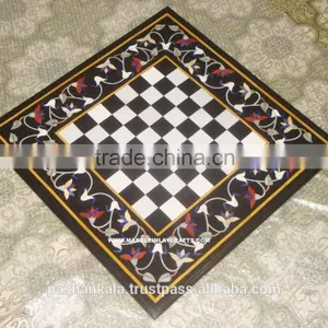 Inlaid Marble Chess Design Table Top, Marble Inlay Coffee Table Top thumbnail-1