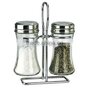 SINOGLASS 2pcs Glass Salt Pepper Set With Rack thumbnail-1
