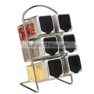 SINOGLASS 6 Pcs Square Shape Galss Spice Jar With Rack thumbnail-1