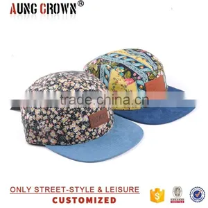 Leather Patch Suede Brim Floral 5 Panel Cap thumbnail-4